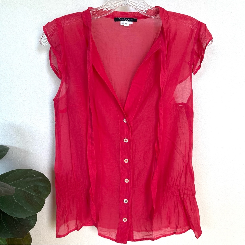 Patrizia Pepe Vibrant Red Sheer Blouse